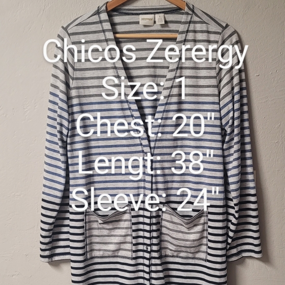 Chicos Zenergy Radley Striped Button Front  Duster Cardigan W/Pockets SZ 1=M - Picture 5 of 11
